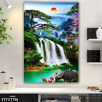Tranh psd khổ dọc sơn thủy hữu tình