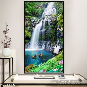 Tranh in 3D phong cảnh thác nước phpng thủy