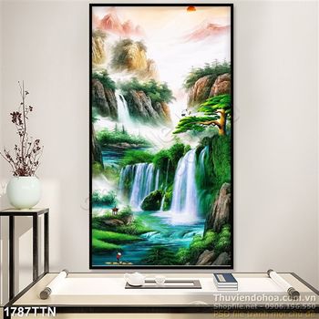 tranh decor khổ dọc thác nước nghệ thuật