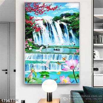 Tranh phong cảnh thác mùa xuân nghệ thuật
