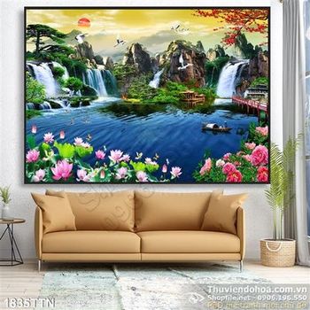 Tranh psd phong cảnh thác nước mới nhất in 3D