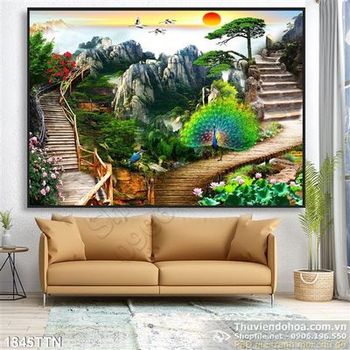 Tranh phong cảnh nghệ thuật và chim công in 3D