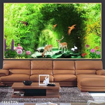 Tranh khu rừng nghệ thuật và hươu psd