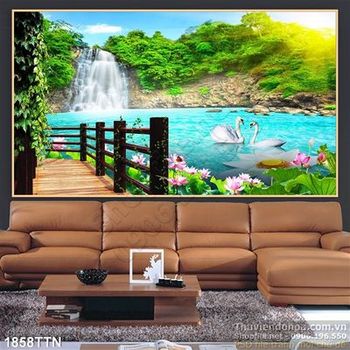 Tranh thác nước và chim thiên nga in uv