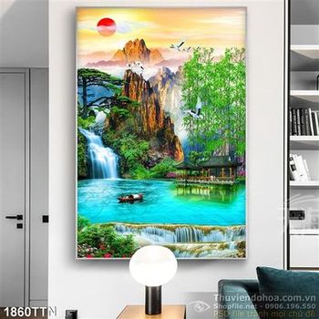 Tranh psd phong thủy khổ dọc in 3D