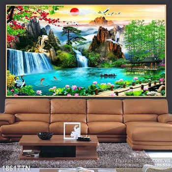 Tranh phong cảnh nghệ thuật mùa xuân psd