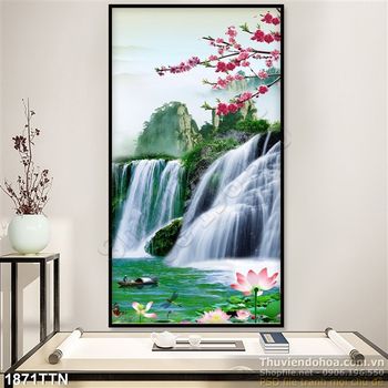 Tranh khổ dọc thư pháp mùa xuân in uv