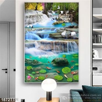 Tranh psd thác nước phong thủy in uv