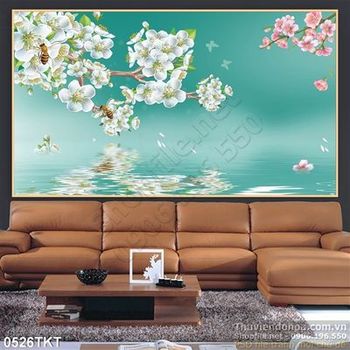 Tranh thư pháp hoa đào