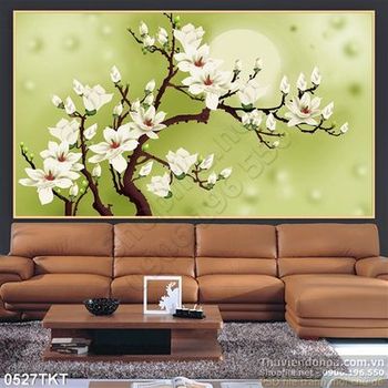 Tranh thư pháp hoa đào dán tường
