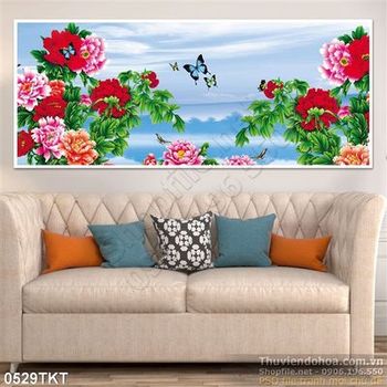 Tranh thư pháp hoa mẫu đơn 