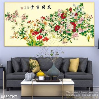 Tranh thư pháp hoa mẫu đơn cổ điển