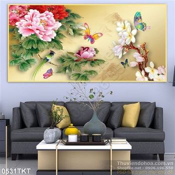 Tranh kim tiền hoa hoa mẫu đơn