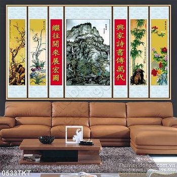 Tranh thư pháp tùng, trúc, cúc, mai