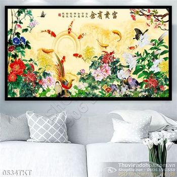 Tranh kim tiền cá chép và hoa