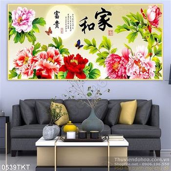 Tranh thư pháp hoa mẫu đơn nghệ thuật