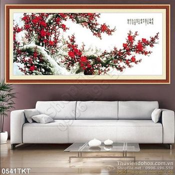 Tranh thư pháp hoa đào nghệ thuật