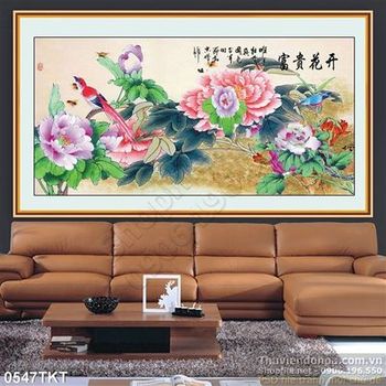 Tranh thư pháp hoa mẫu đơn treo tường