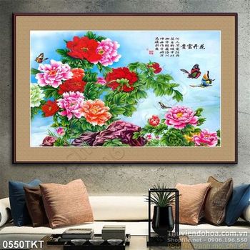 Tranh thư pháp hoa mẫu đơn trang trí