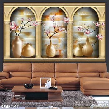 Tranh kim tiền bình hoa trang trí