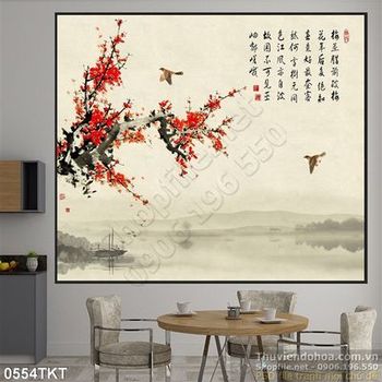 Tranh thư pháp hoa đào treo tường