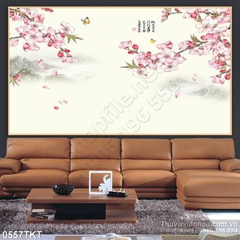 Tranh thư pháp hoa đào nghệ thuật