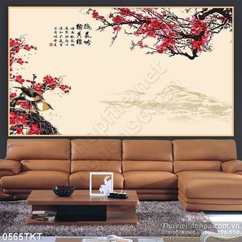 Tranh thư pháp hoa đào 