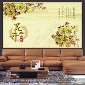 Tranh kim tiền hoa mẫu đơn vàng