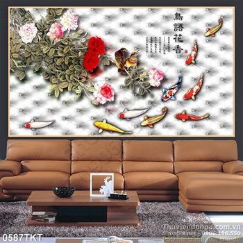 Tranh kim tiền cá chép thư pháp