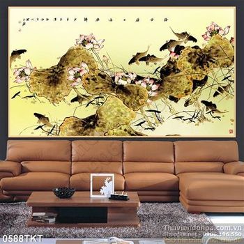 Tranh kim tiền hoa sen