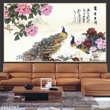 Tranh thư pháp chim công