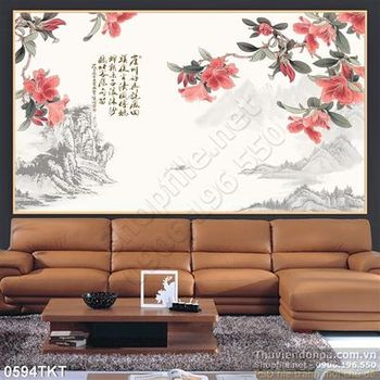 Tranh thư pháp hoa mùa xuân