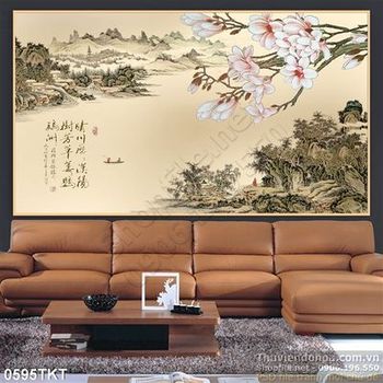 Tranh thư pháp sơn thủy và hoa