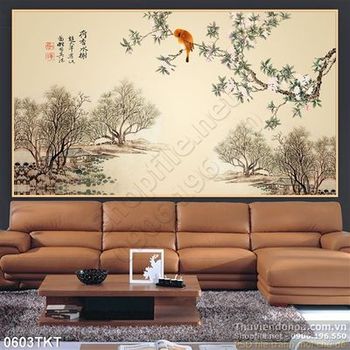 Tranh thư pháp cây tre và tùng