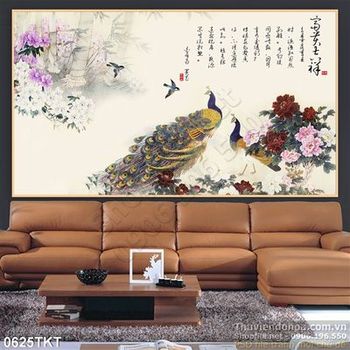 Tranh thư pháp chim công