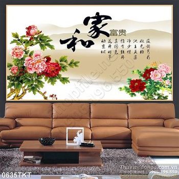 Tranh thư pháp hoa mẫu đơn trang trí