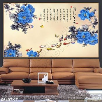 Tranh thư pháp hoa mẫu đơn