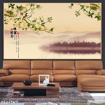 Tranh thư pháp hoa mùa xuân