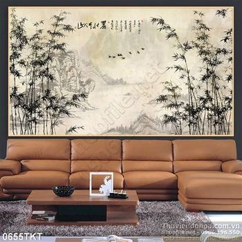 Tranh thư pháp cây trúc và sơn thủy