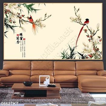 Tranh thư pháp hoa và chim yến