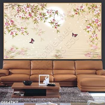 Tranh thư pháp hoa mùa xuân trang trí