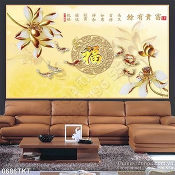 Tranh kim tiền hoa sen vàng cổ điển