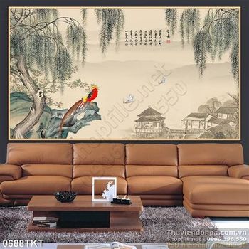 Tranh thư pháp chim mùa xuân