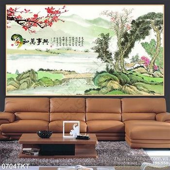 Tranh thư pháp phong cảnh làng quê