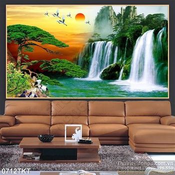 Tranh thư pháp thác nước phong thủy