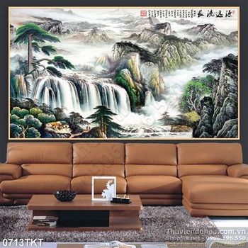 Tranh thư pháp thác nước sơn thủy