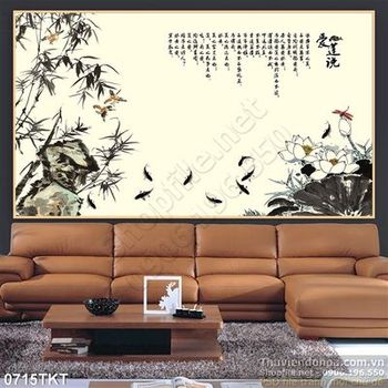 Tranh thư pháp cây trúc và cá chép