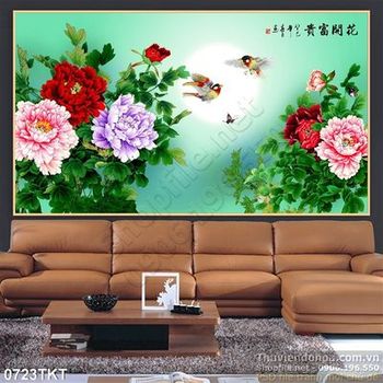 Tranh thư pháp hoa mẫu đơn trang trí