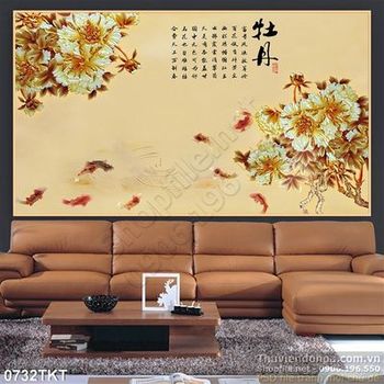 Tranh kim tiền cá chép và hoa nghệ thuật