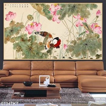 Tranh thư pháp hoa sen phong thủy